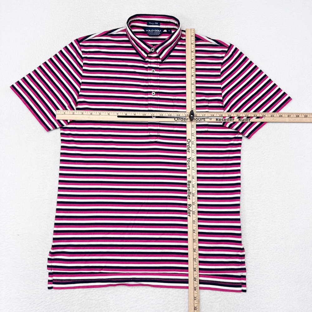 Ralph Lauren Polo Golf Shirt Mens Size‎ Medium Pink Blur Striped Vintage Lisle - Picture 5 of 7